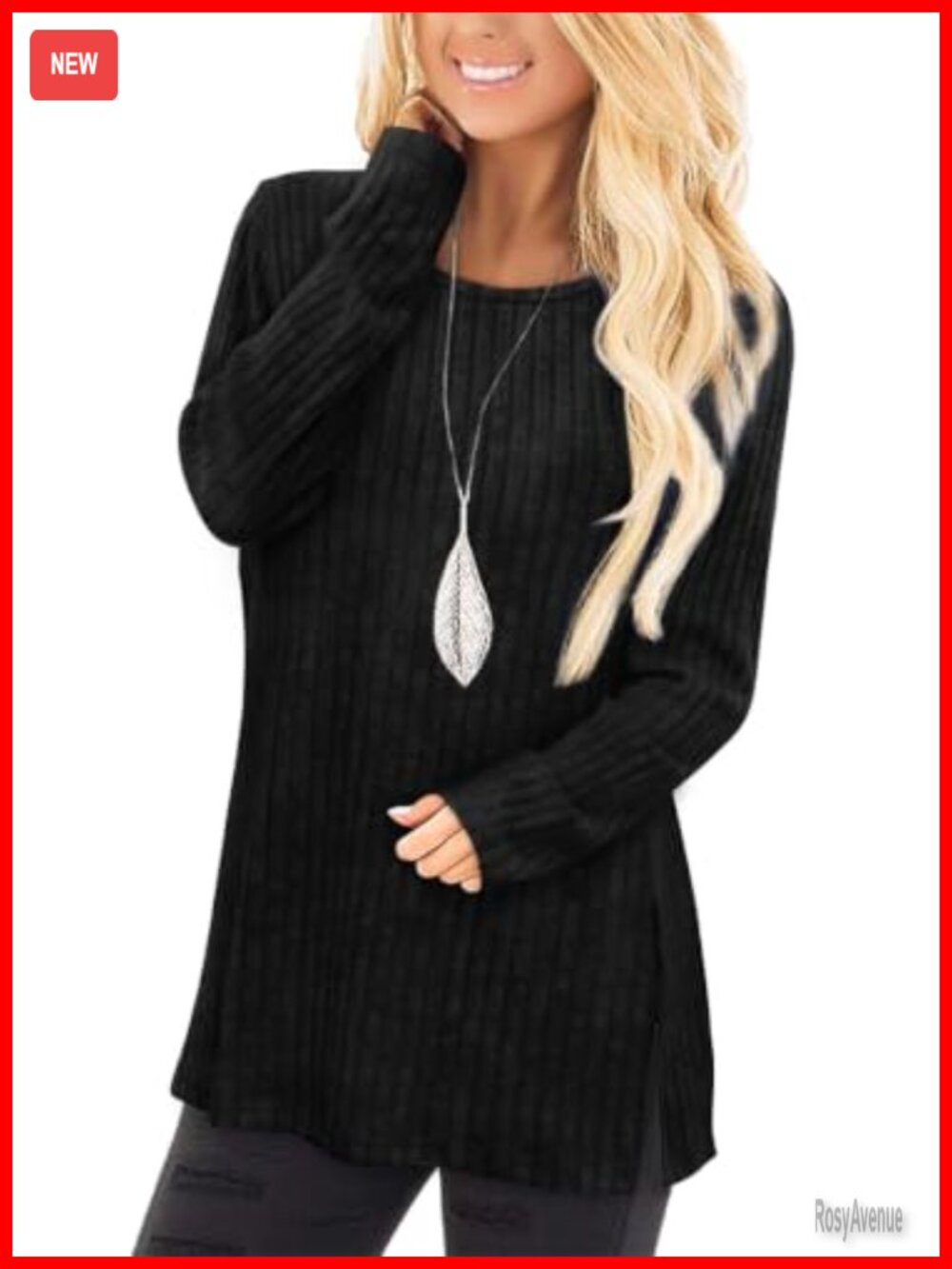 Jescakoo Women Long Sleeve Crew Neck Tunic Top Side Split Loose Fit Lightweight